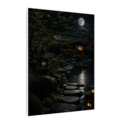 Moonlit Garden Shadow Zen Canvas Art | Sophisticated Dark Japandi Art