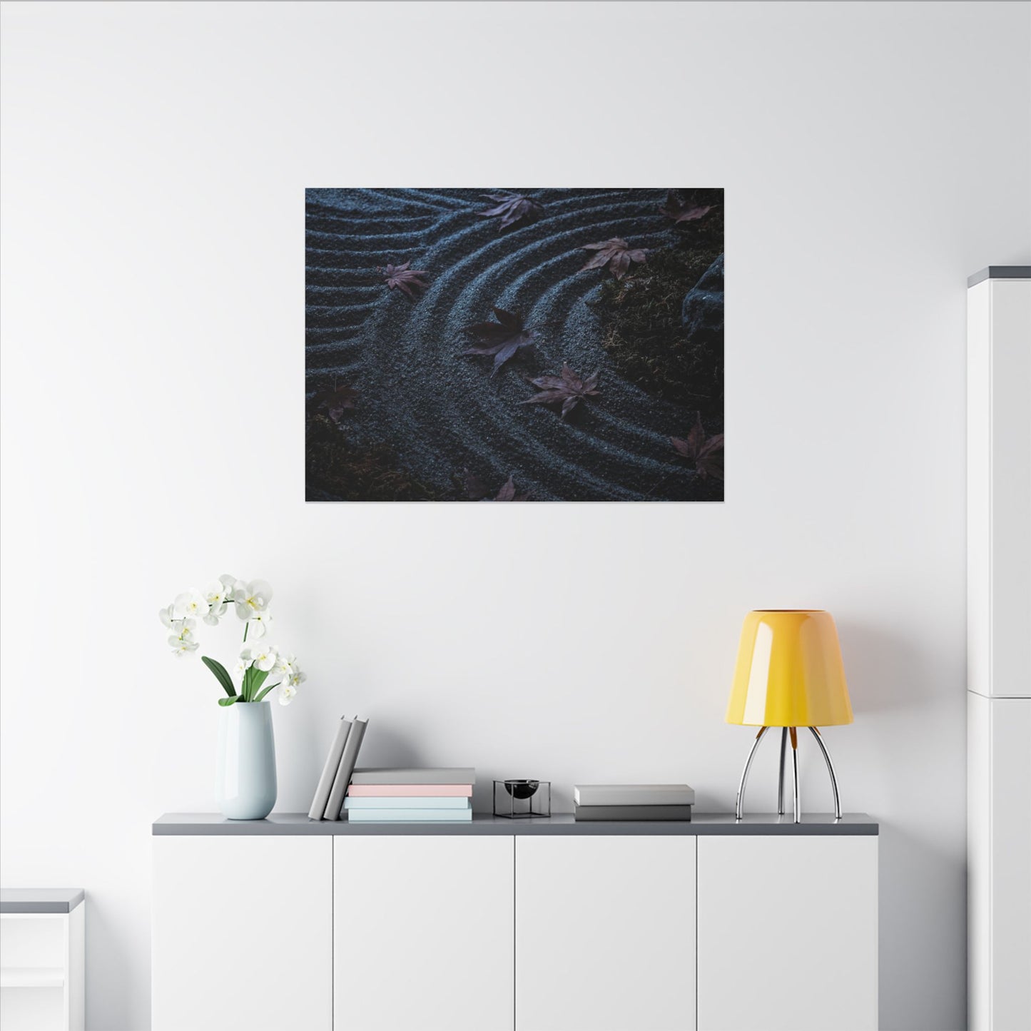 Rock Garden Canvas Art | Autumn Dark Japandi Dark Texture Art