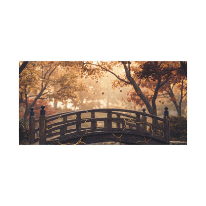 Autumn Wooden Bridge Gold Vein Canvas Art | Resilient Decor