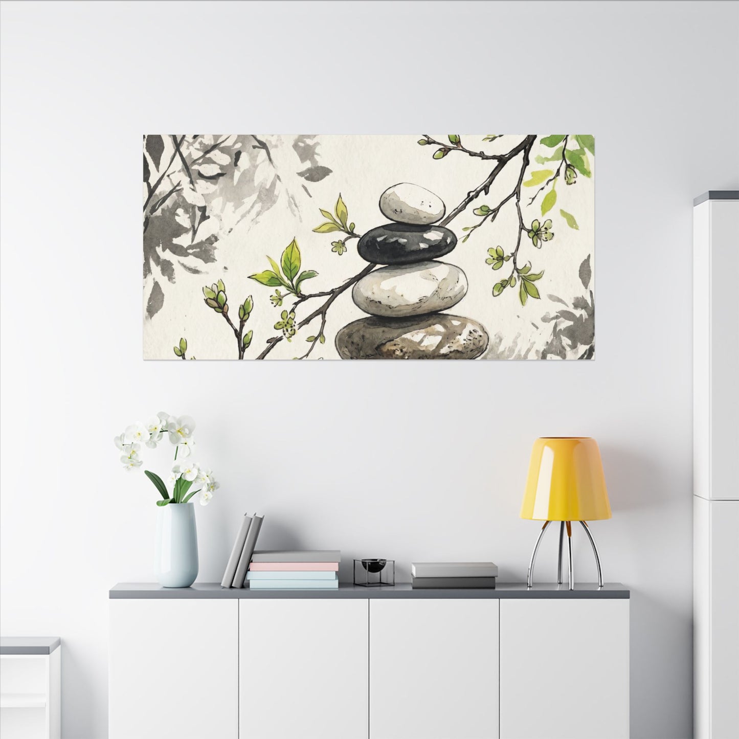 Spring River Stones Japanese Pattern Canvas Art | Elegant Decor