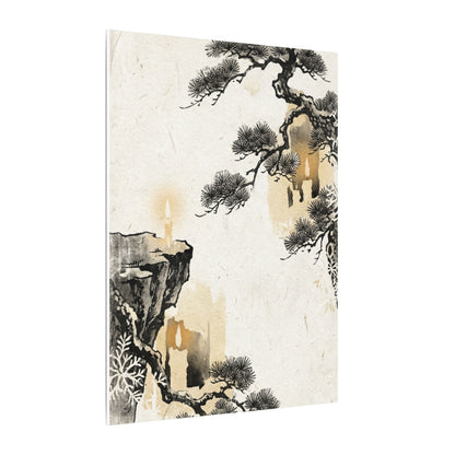 Japandi Pine Tree in Candlelight | Japanese Pattern Canvas Art