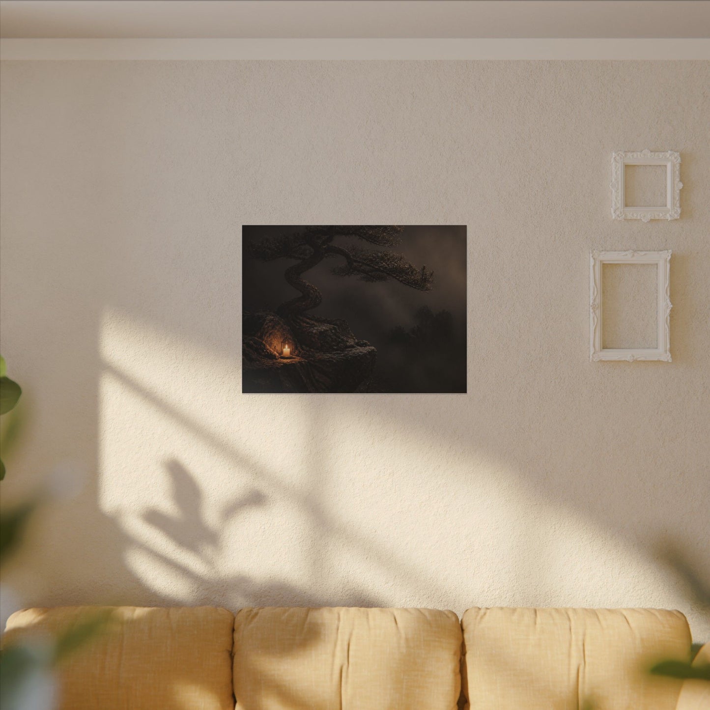 Pine Tree Shadow Zen Canvas Art | Luxurious Dark Japandi Art