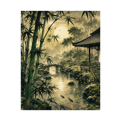 Datsuzoku Moonlit Garden Wall Art Print - Zen Sumi E