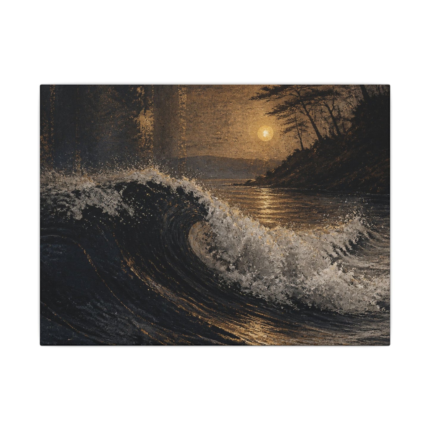 Ocean Wave Dark Texture Canvas Art | Bold Dark Japandi Art