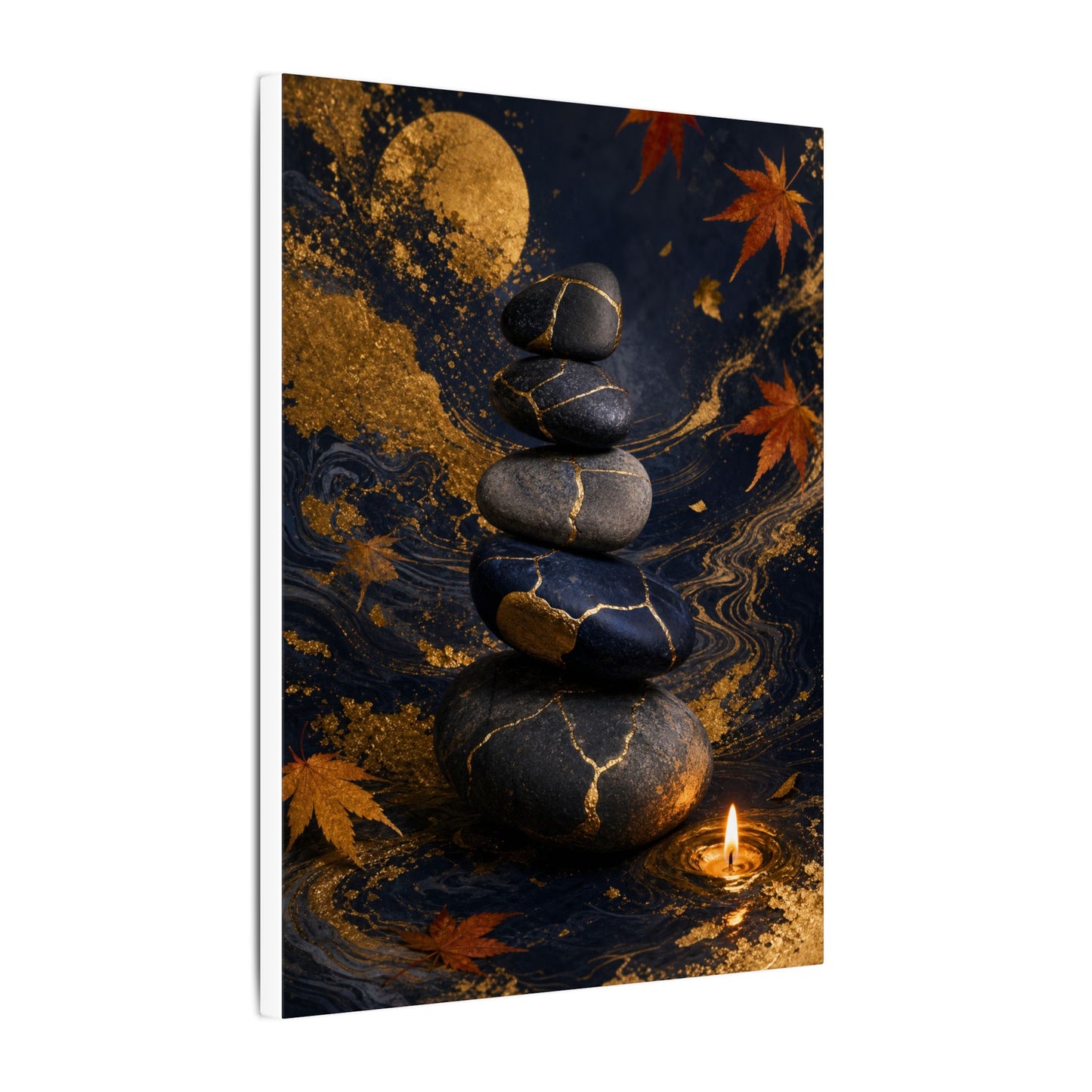 River Stones Autumn Canvas Art | Kintsugi Artful Design