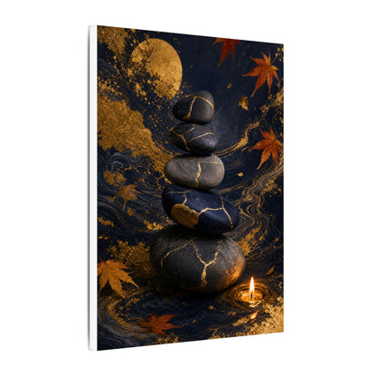 River Stones Autumn Canvas Art | Kintsugi Artful Design
