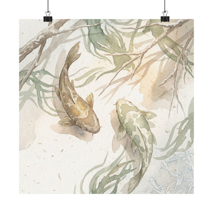 Koi Pond Wall Art Print | Winter Japandi Watercolor Art