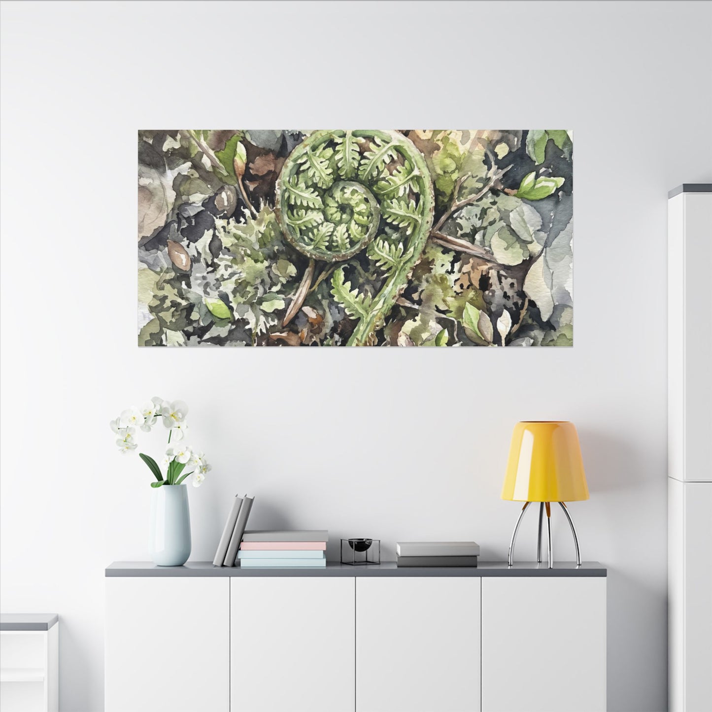 Fern Unfurling Spring Canvas Art | Japandi Neutral Design