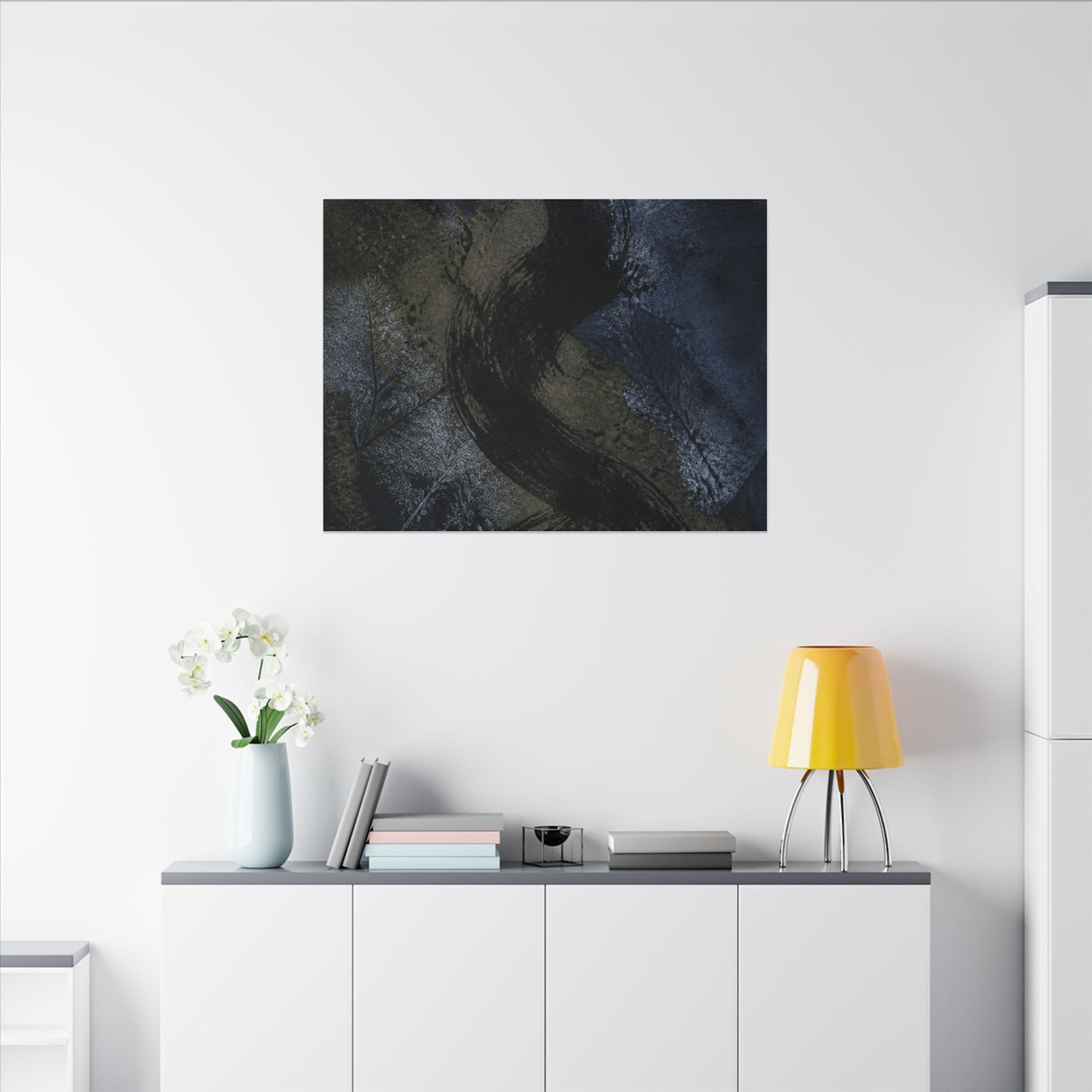 Shibui Ink Brushstroke Canvas Art - Dark Japandi Dark Texture