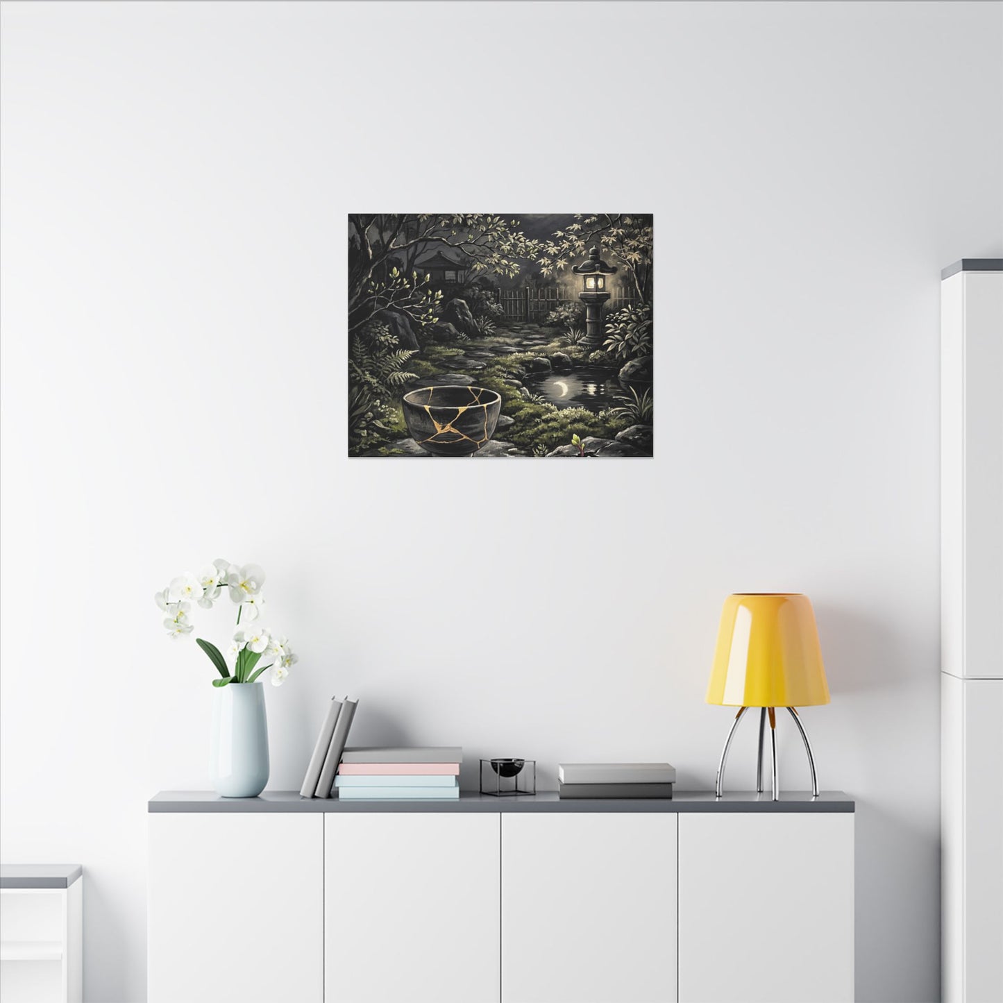 Kintsugi Moonlit Garden in Dappled | Gold Repair Canvas Art