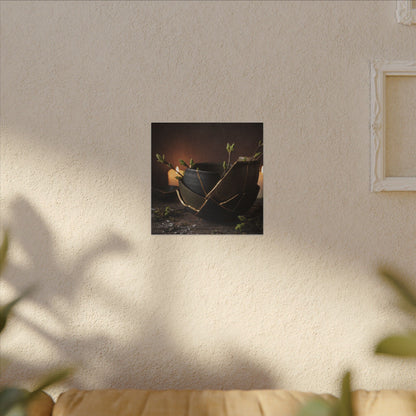 Broken Pottery Spring Canvas Art | Dark Japandi Luxurious Design