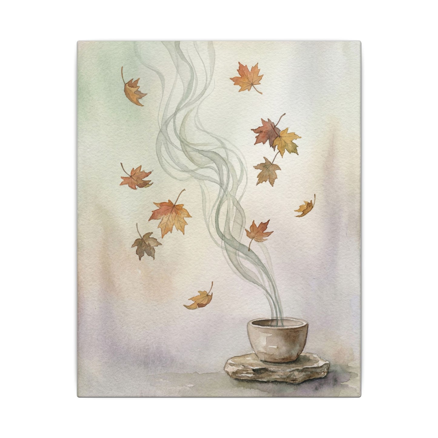 Incense Smoke Canvas Art | Autumn Japandi Watercolor Art
