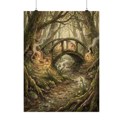 Spring Wooden Bridge Forest Whimsy Wall Art Print | Rustic Decor