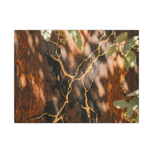Kanso Rust Patina Canvas Art - Kintsugi Gold Vein
