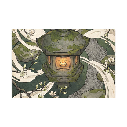 Zen Stone Lantern in Candlelight | Ukiyo E Inspired Canvas Art