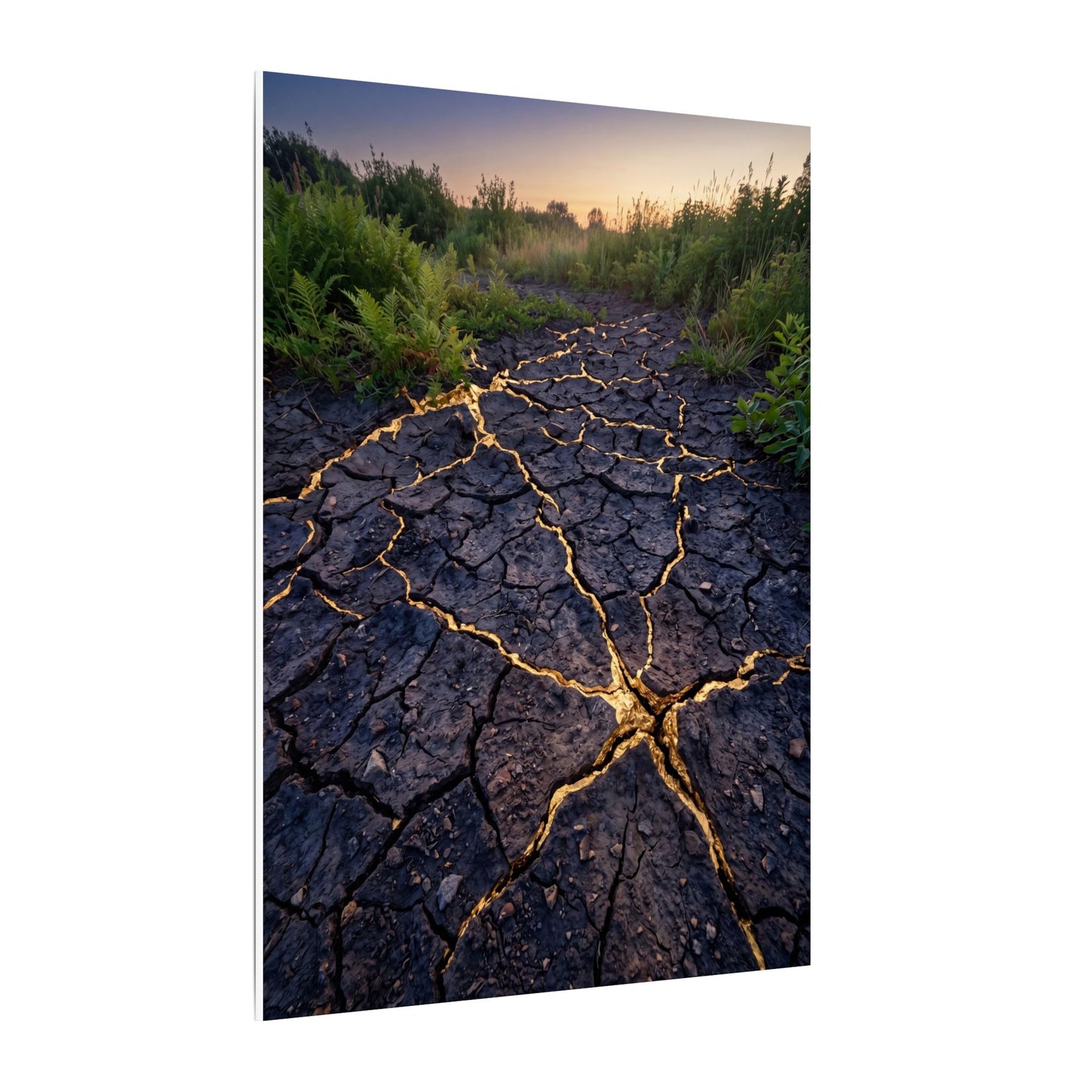Cracked Earth Canvas Art | Summer Kintsugi Crackle Gold Art