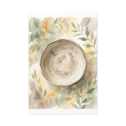 Ceramic Bowl Watercolor Canvas Art | Warm Japandi Art