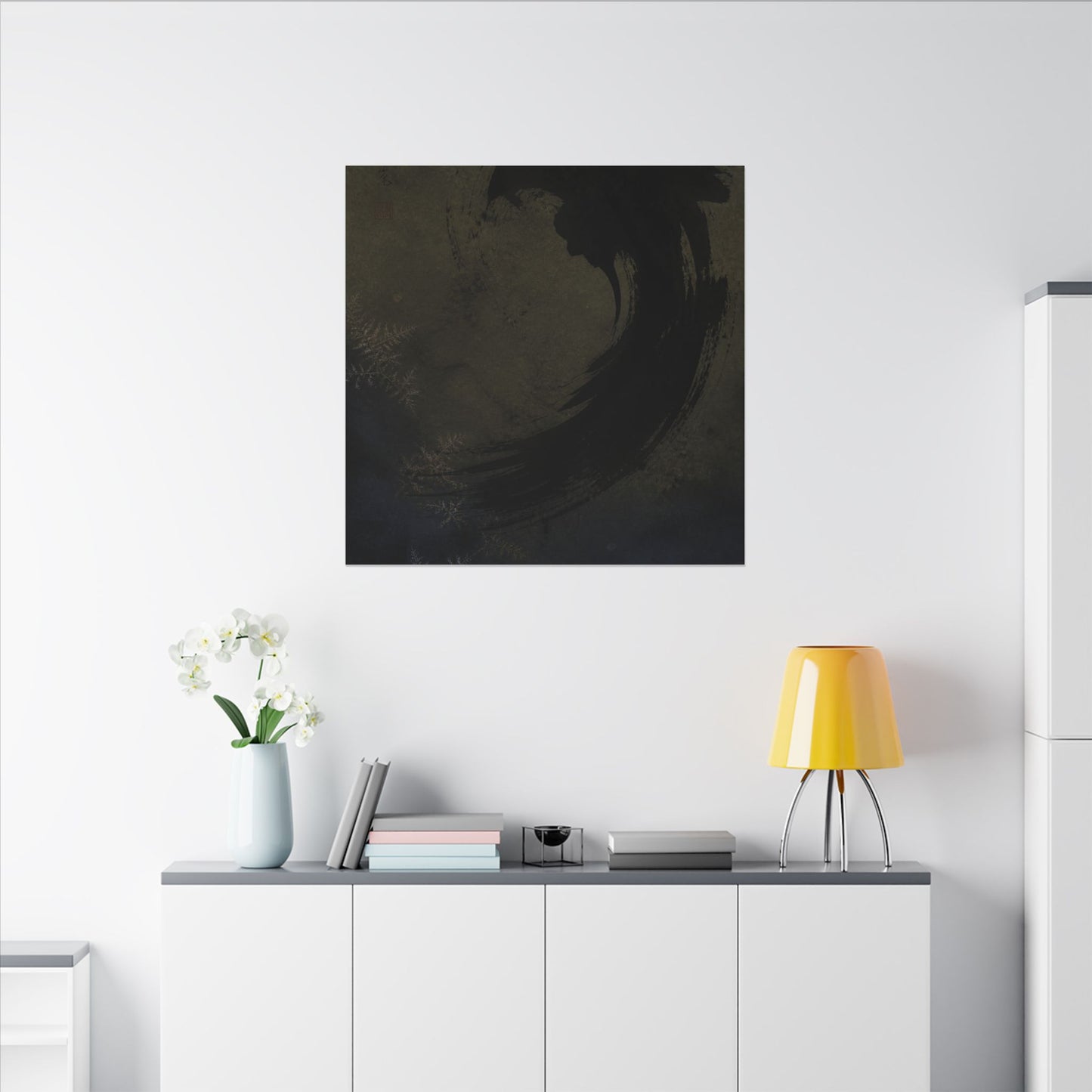Seijaku Ink Brushstroke Canvas Art - Dark Japandi Moody Minimal