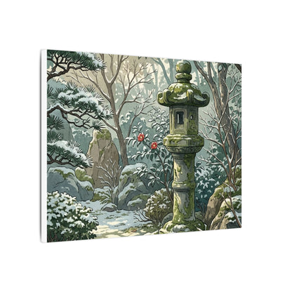 Stone Lantern Winter Canvas Art | Japandi Warm Design