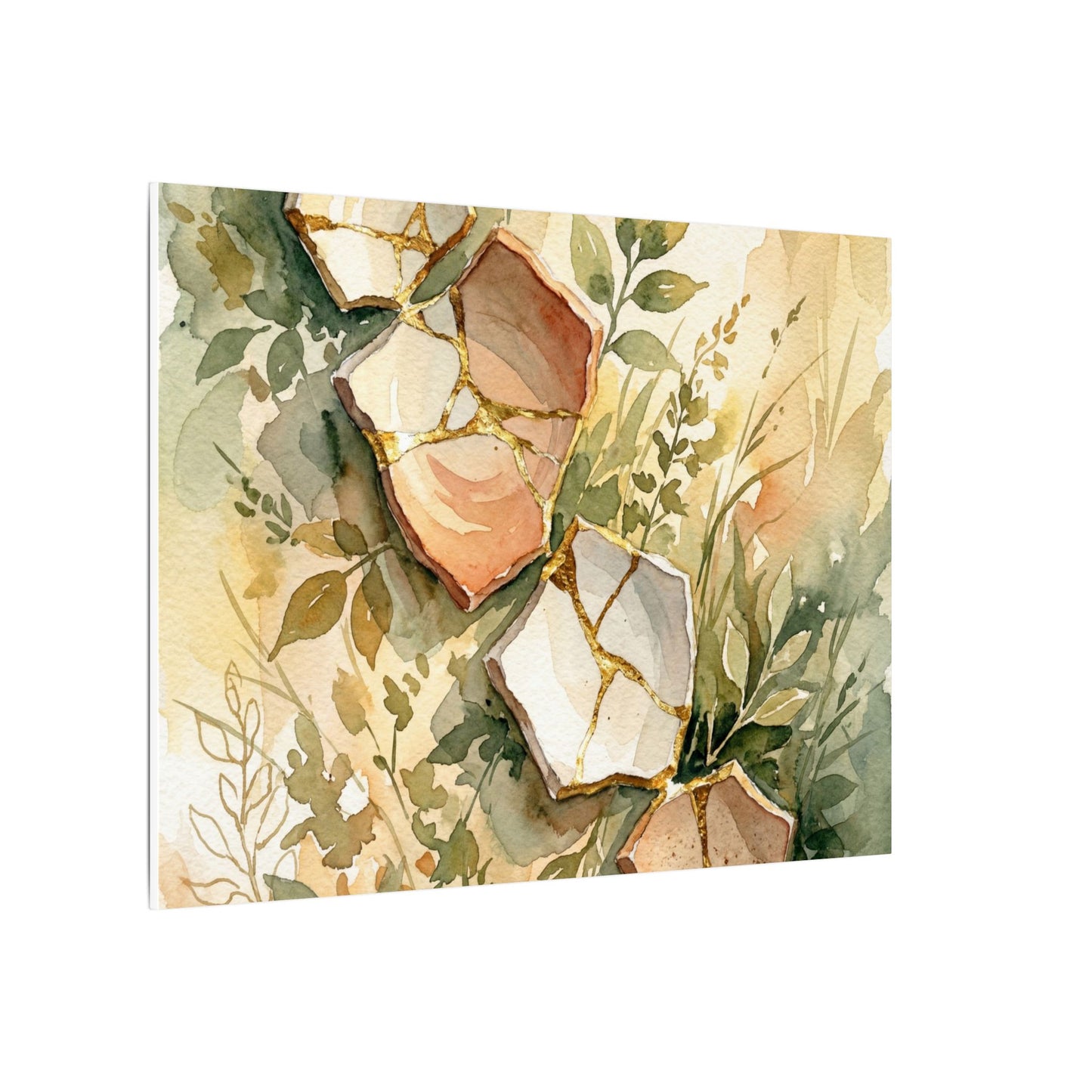 Japandi Broken Pottery in Golden Hour | Watercolor Canvas Art