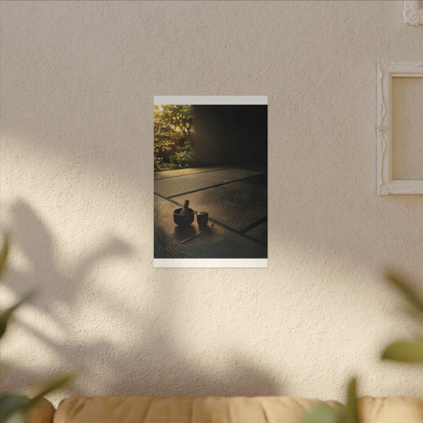 Dark Japandi Tea Ceremony in Golden Hour | Dark Texture Canvas Art