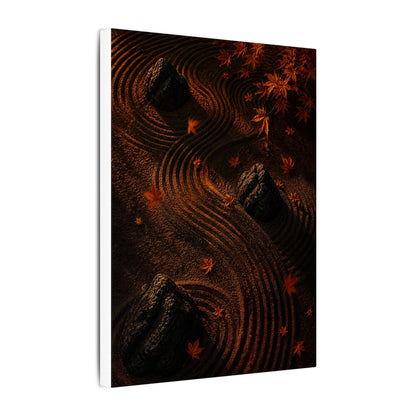 Dark Japandi Rock Garden in Golden Hour | Charcoal Ink Canvas Art