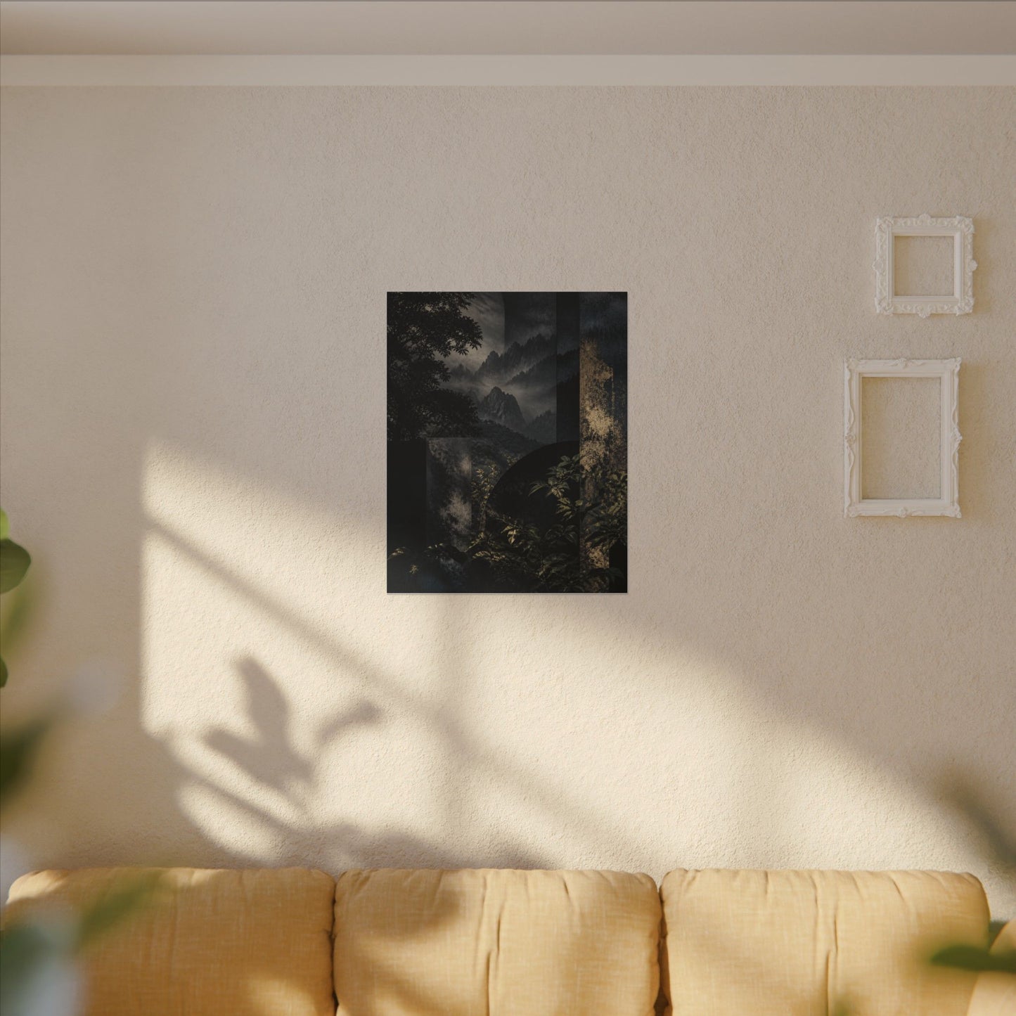 Mountain Mist Summer Canvas Art | Dark Japandi Atmospheric Design