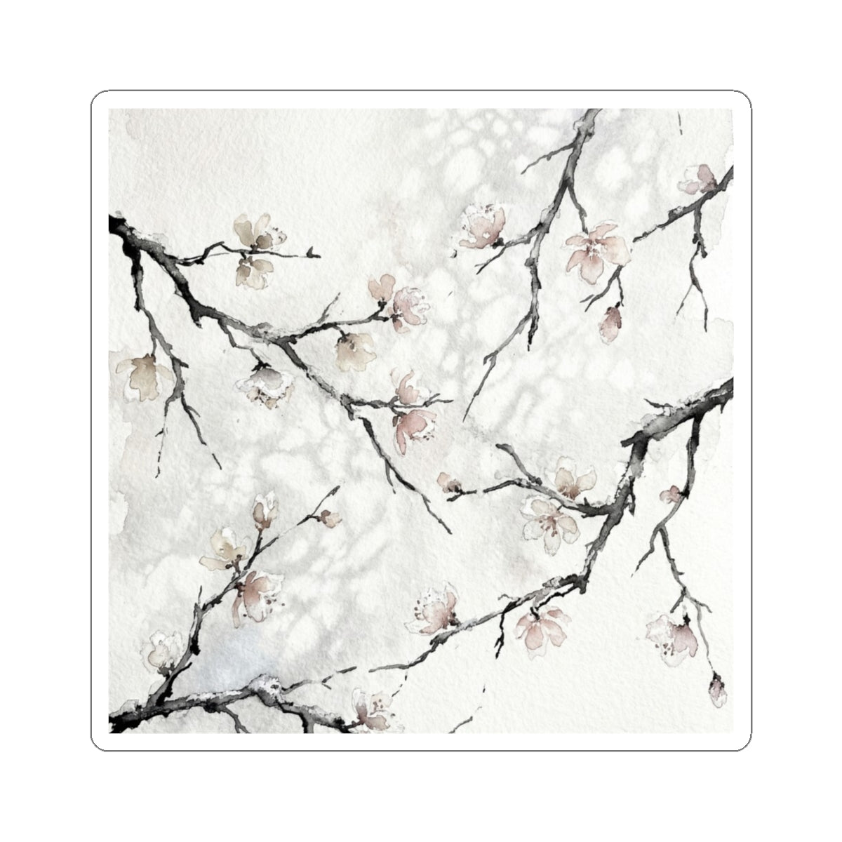 Cherry Blossom Watercolor Sticker | Warm Japandi Art Art Print