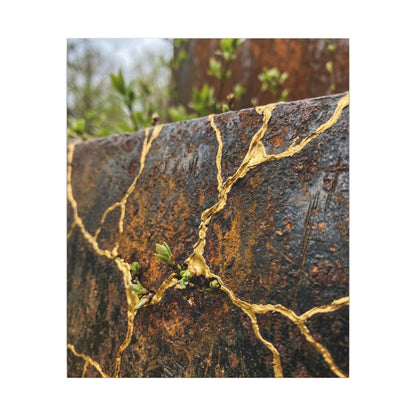 Mono No Aware Rust Patina Canvas Art - Kintsugi Gold Repair