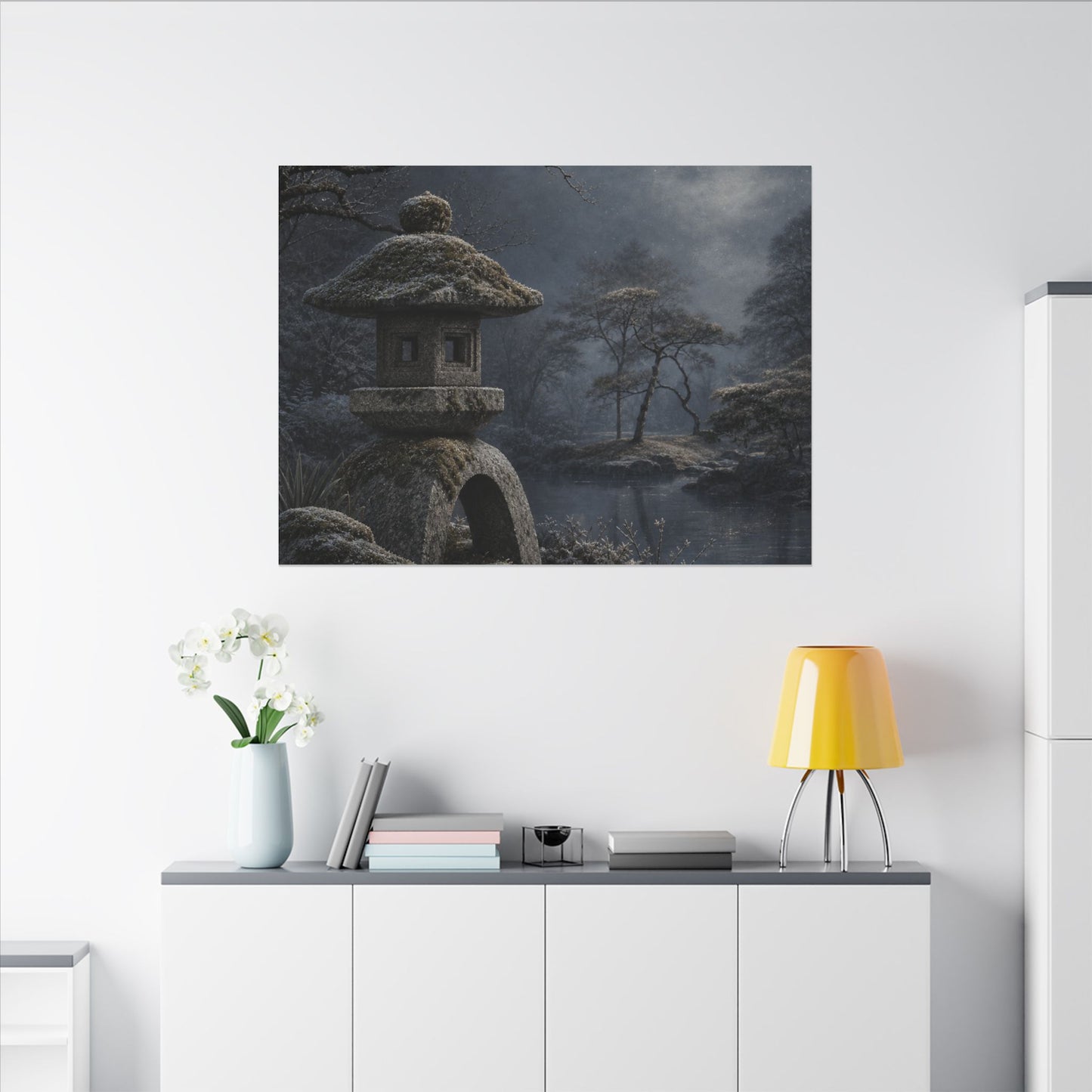 Stone Lantern Canvas Art | Winter Japandi Japanese Pattern Art
