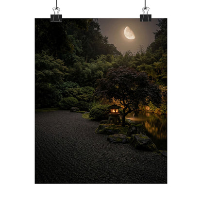 Dark Japandi Moonlit Garden in Golden Hour | Moody Minimal Wall Art Print Art Print