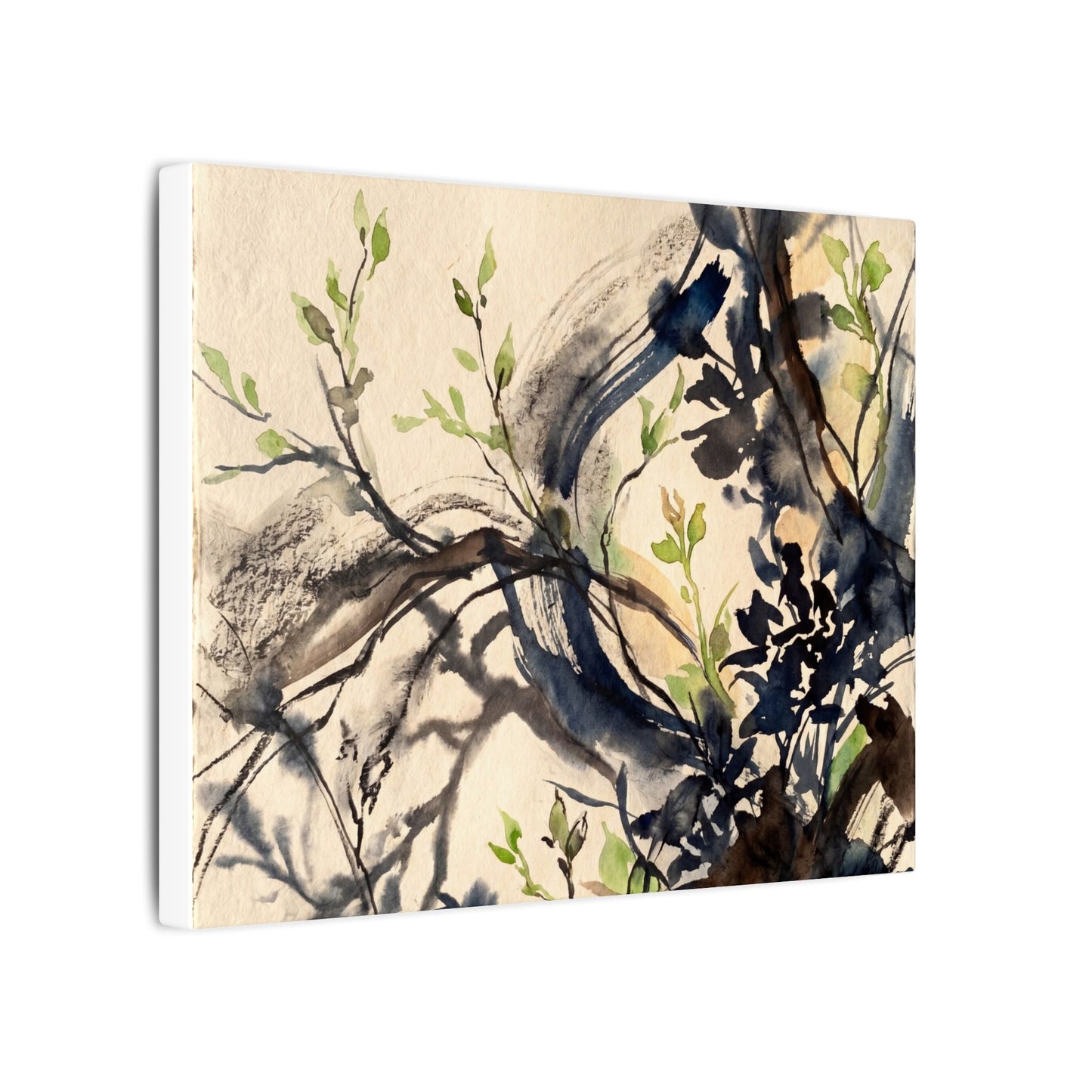 Ma Shadow Play Canvas Art - Dark Japandi Charcoal Ink