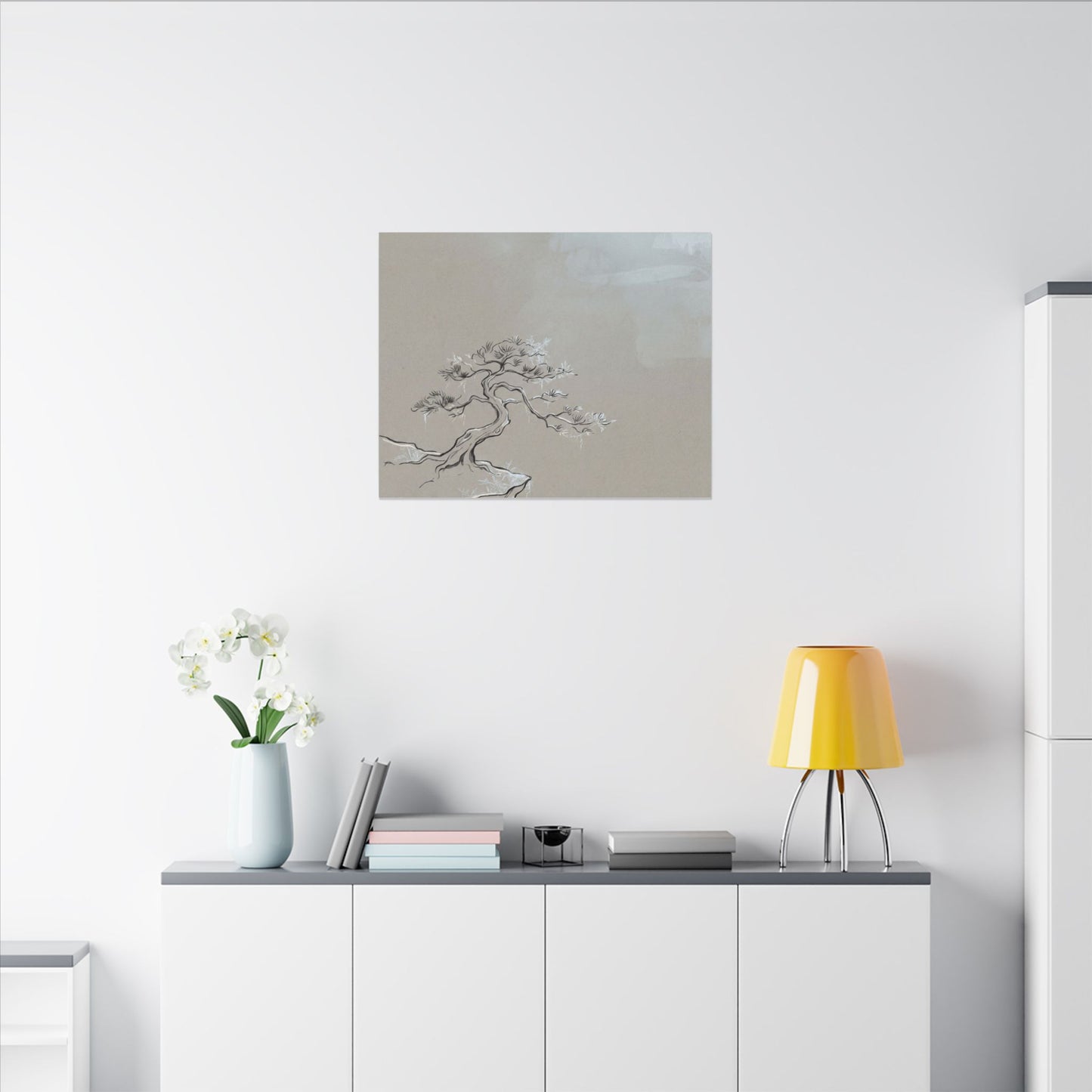 Pine Tree Minimal Line Canvas Art | Warm Japandi Art