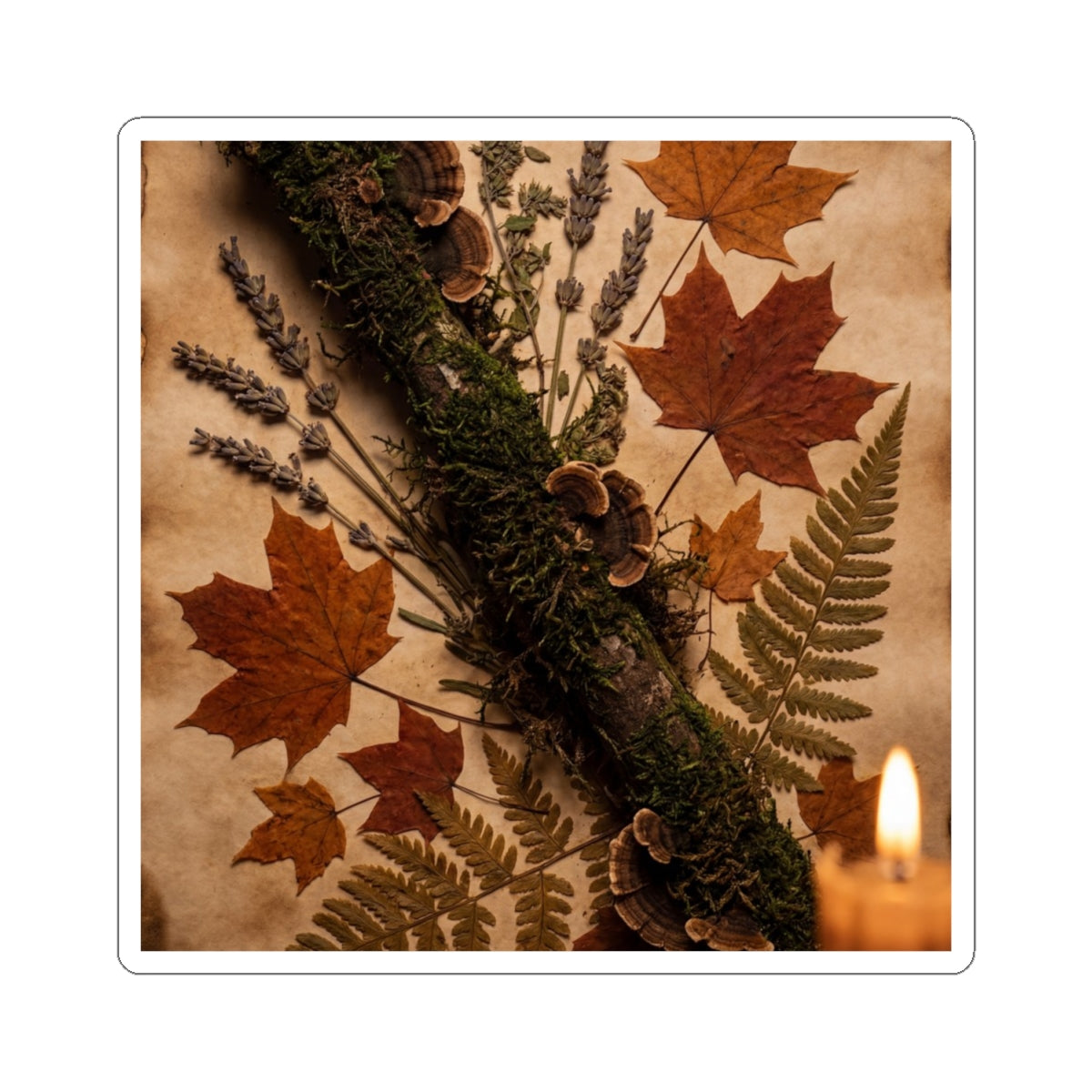 Autumn Moss Close Up Herbarium Sticker | Cozy Decor Art Print
