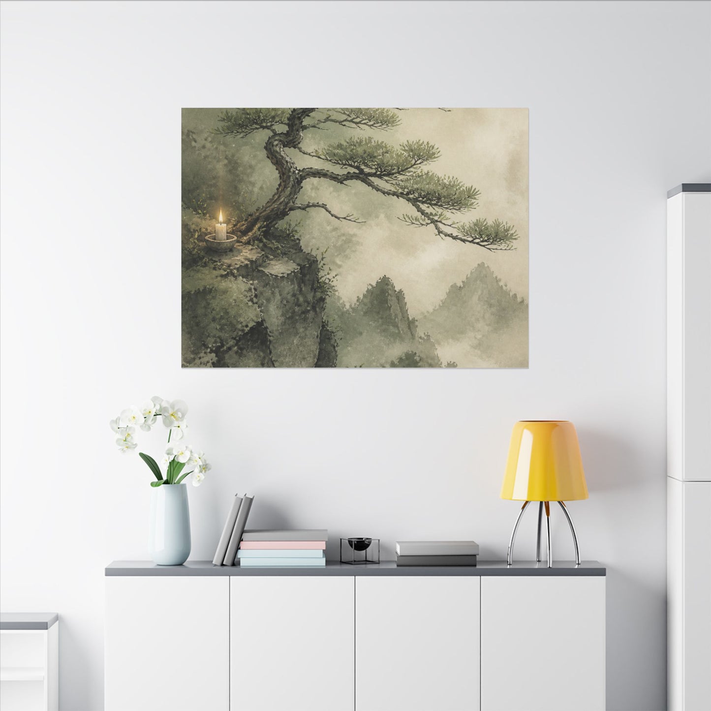 Candlelight Pine Tree Canvas Art - Japandi Kanso