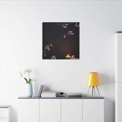 Dark Japandi Cherry Blossom in Candlelight | Moody Minimal Canvas Art