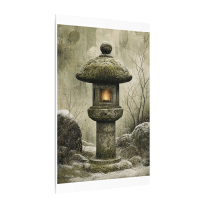 Stone Lantern Winter Canvas Art | Japandi Neutral Design