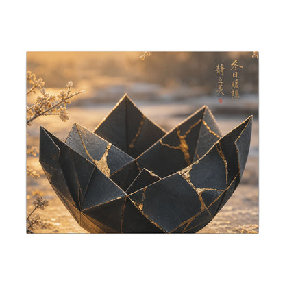 Kintsugi Paper Fold in Golden Hour | Gold Repair Canvas Art
