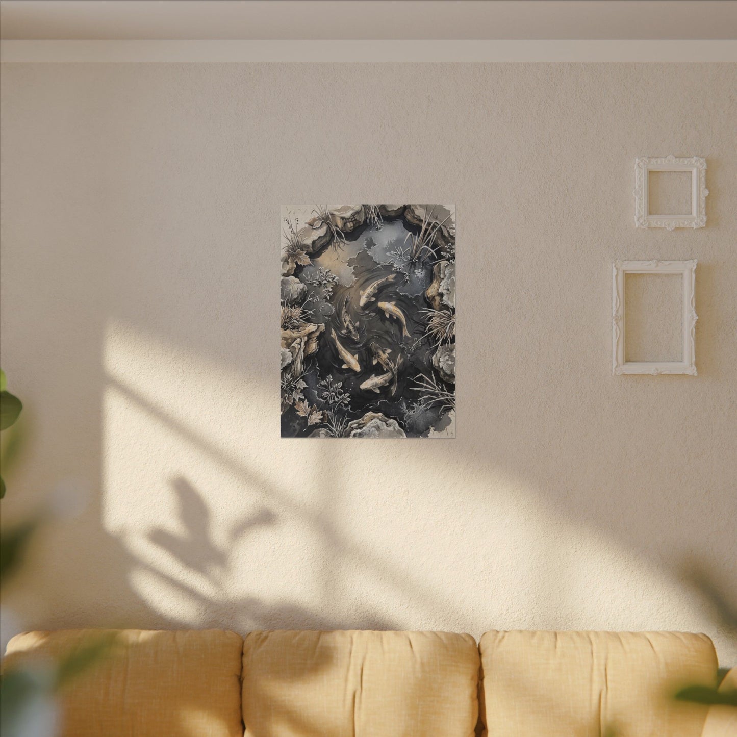 Koi Pond Canvas Art | Winter Japandi Japanese Pattern Art