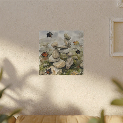 Overcast River Stones Canvas Art - Japandi Fukinsei