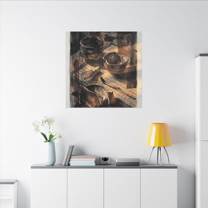 Tea Ceremony Charcoal Ink Canvas Art | Luxurious Dark Japandi Art