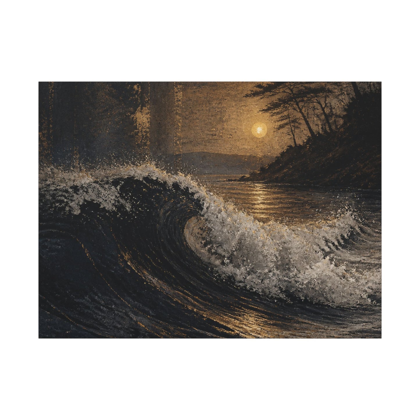 Ocean Wave Dark Texture Canvas Art | Bold Dark Japandi Art