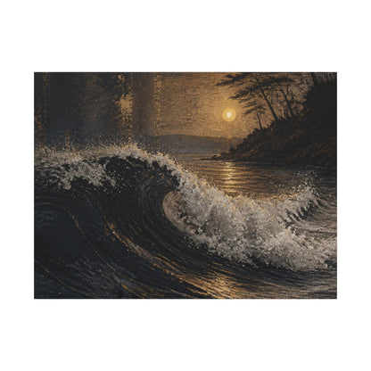 Ocean Wave Dark Texture Canvas Art | Bold Dark Japandi Art