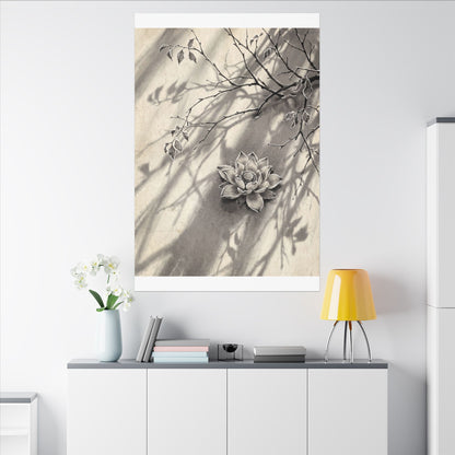 Winter Lotus Flower Sumi E Canvas Art | Contemplative Decor
