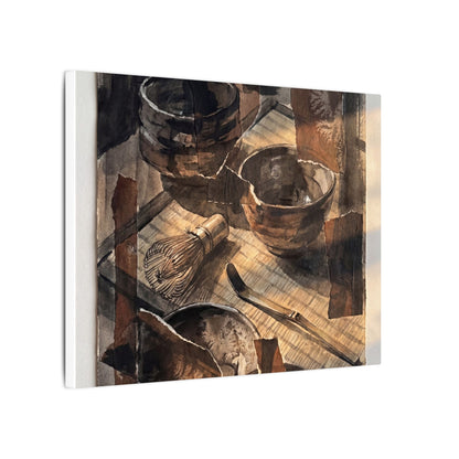 Tea Ceremony Charcoal Ink Canvas Art | Luxurious Dark Japandi Art