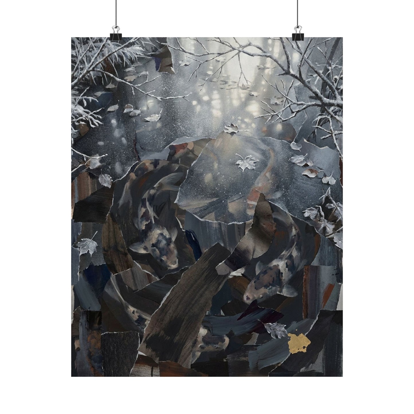 Koi Pond Wall Art Print | Winter Dark Japandi Shadow Zen Art