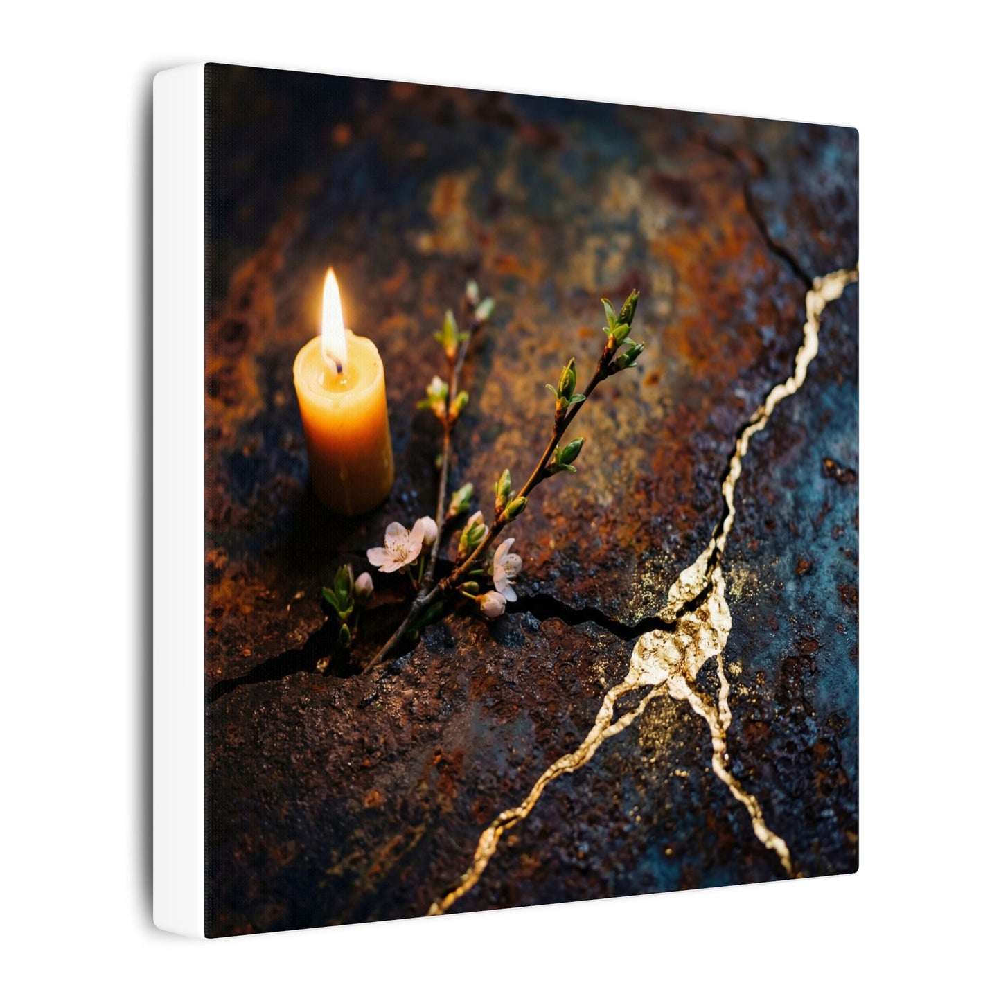 Kintsugi Rust Patina in Candlelight | Gold Repair Canvas Art