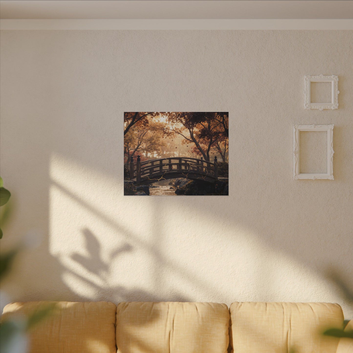 Autumn Wooden Bridge Gold Vein Canvas Art | Resilient Decor