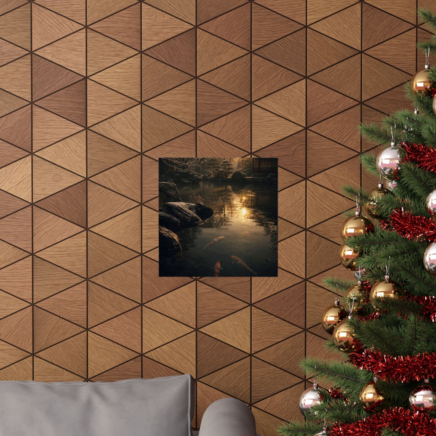 Dark Japandi Koi Pond in Golden Hour | Shadow Zen Wall Art Print