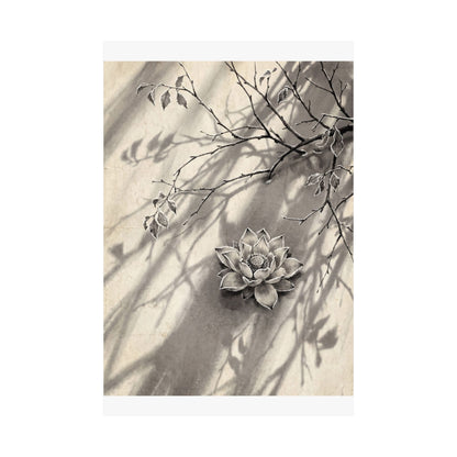 Contemplative Lotus Flower Wall Art Print - Sumi E Zen
